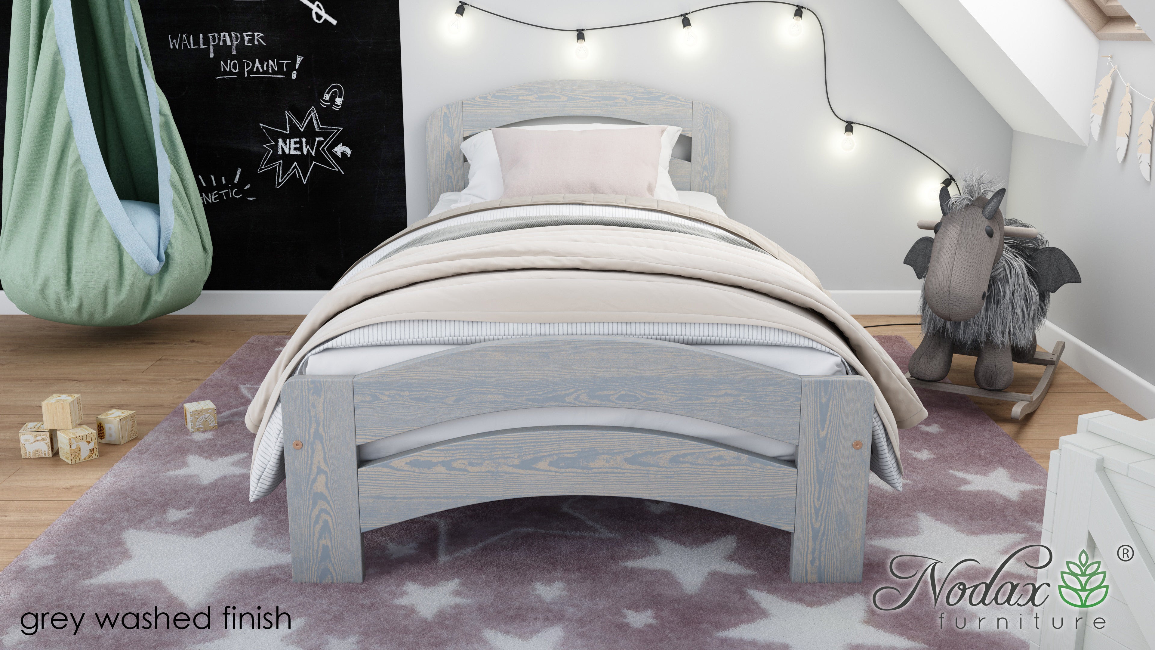 Nodax F10 Dala, Nodax wooden children's single bed, grey washed finish