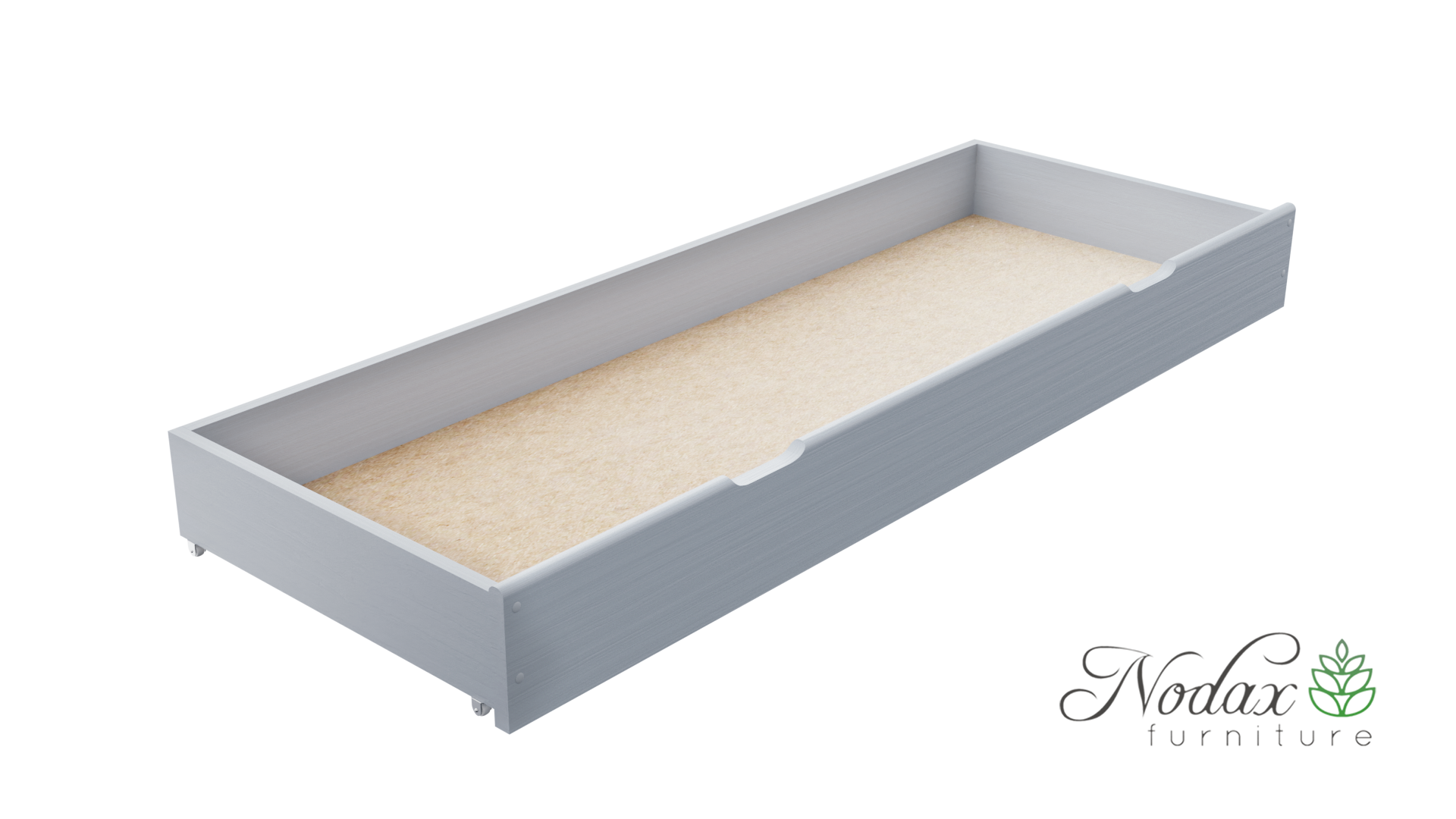Nodax wooden underbed drawer, grey finish, hand grooves for easy pull and push