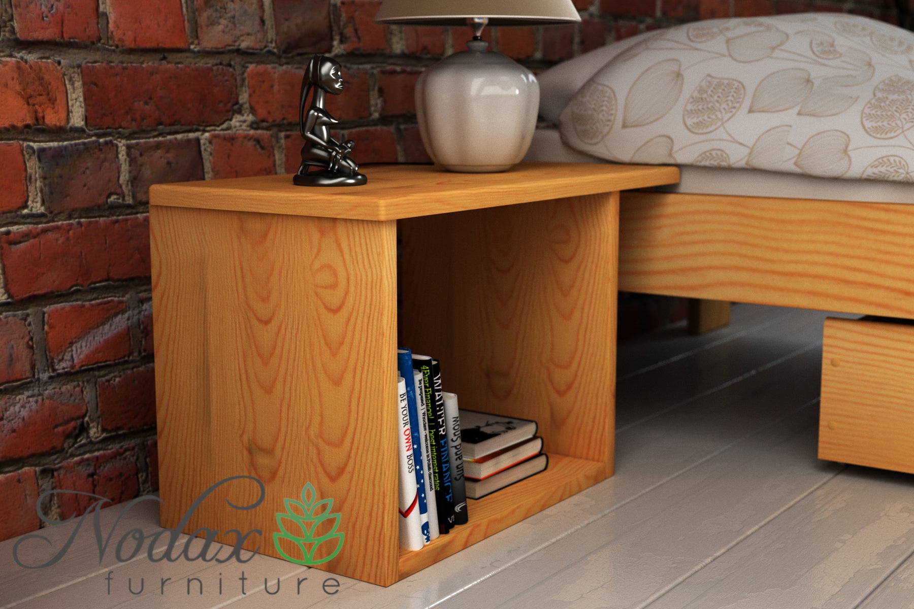 Nodax B6 bedside cabinet, 2 open shelf space,  overhanging bedside table, floating nightstand, alder finish 