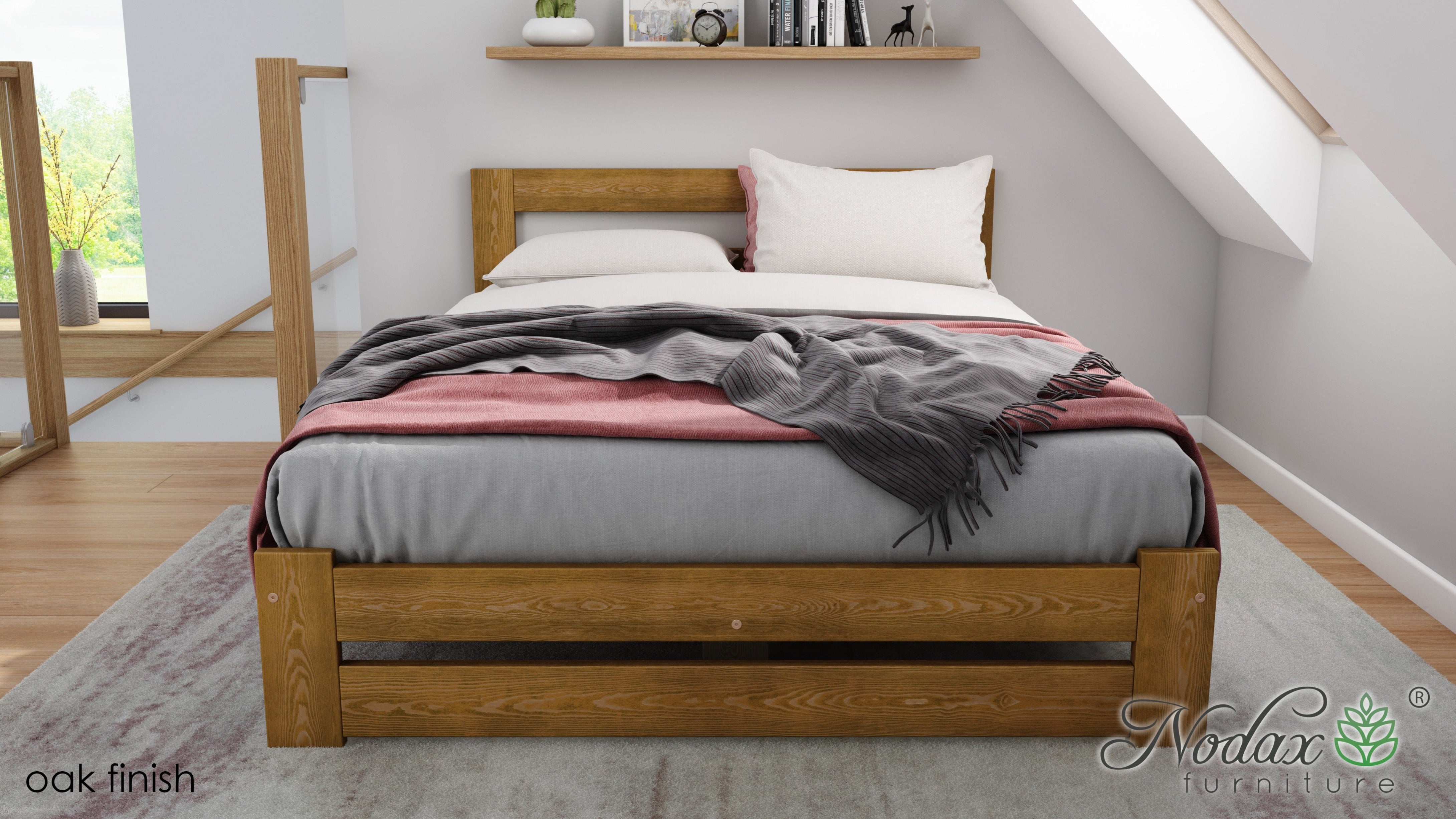 Nodax solid wooden bed frame, B7 Beta, oak finish