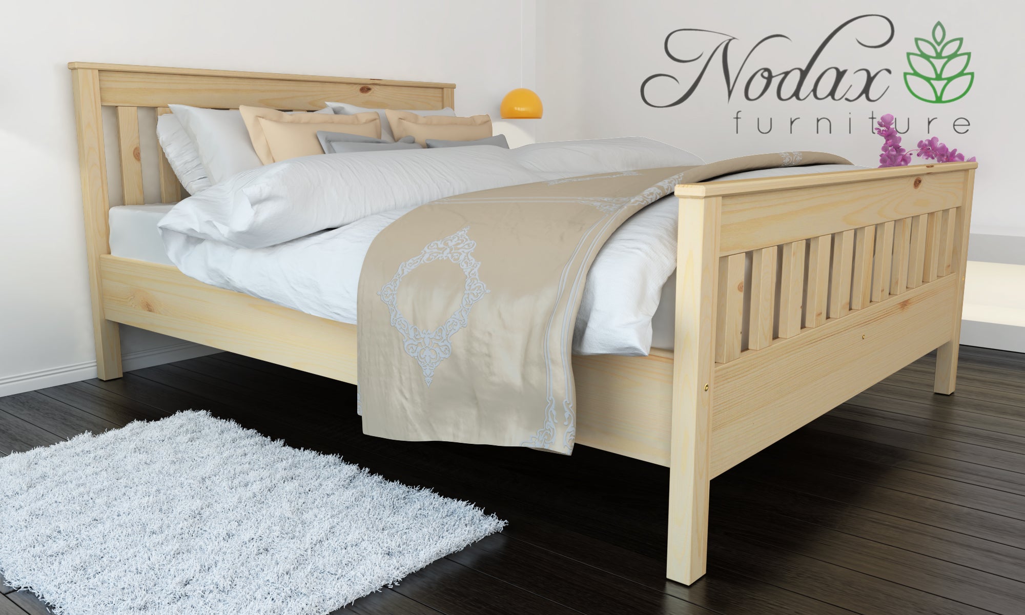 Nodax F16 Hercules wooden bed frame ,slatted headboard and footboard, study and durable bed, regal elegance design,pine finish