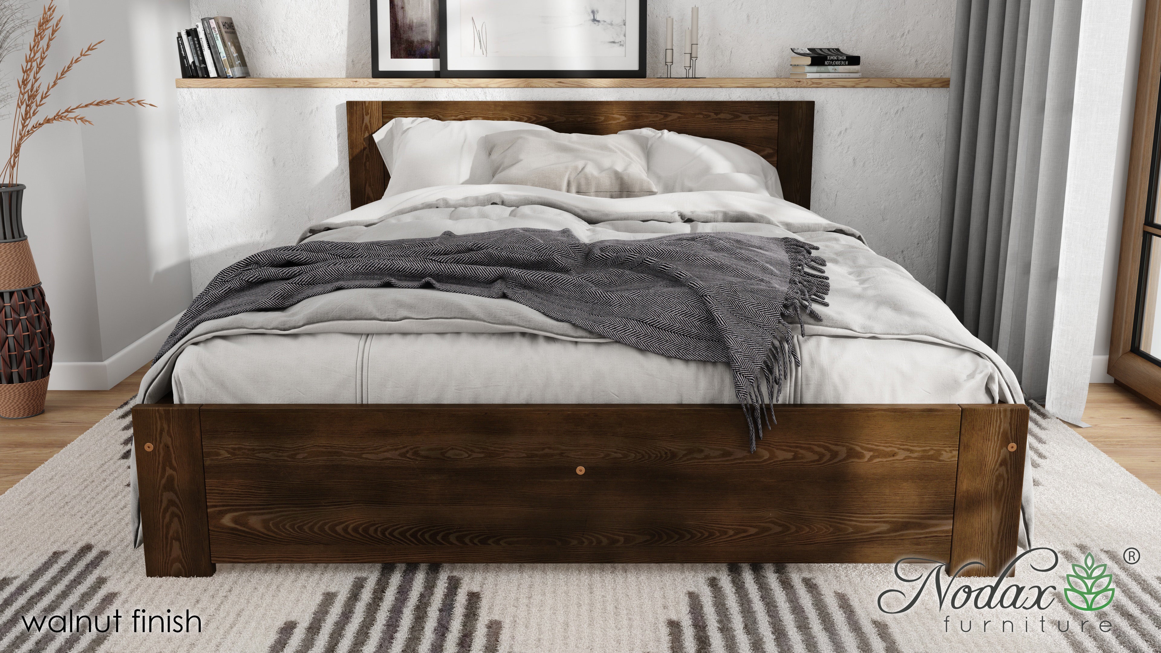 Nodax wooden bedframes, F11 Polaris, beautiful solid wood bed, walnut finish