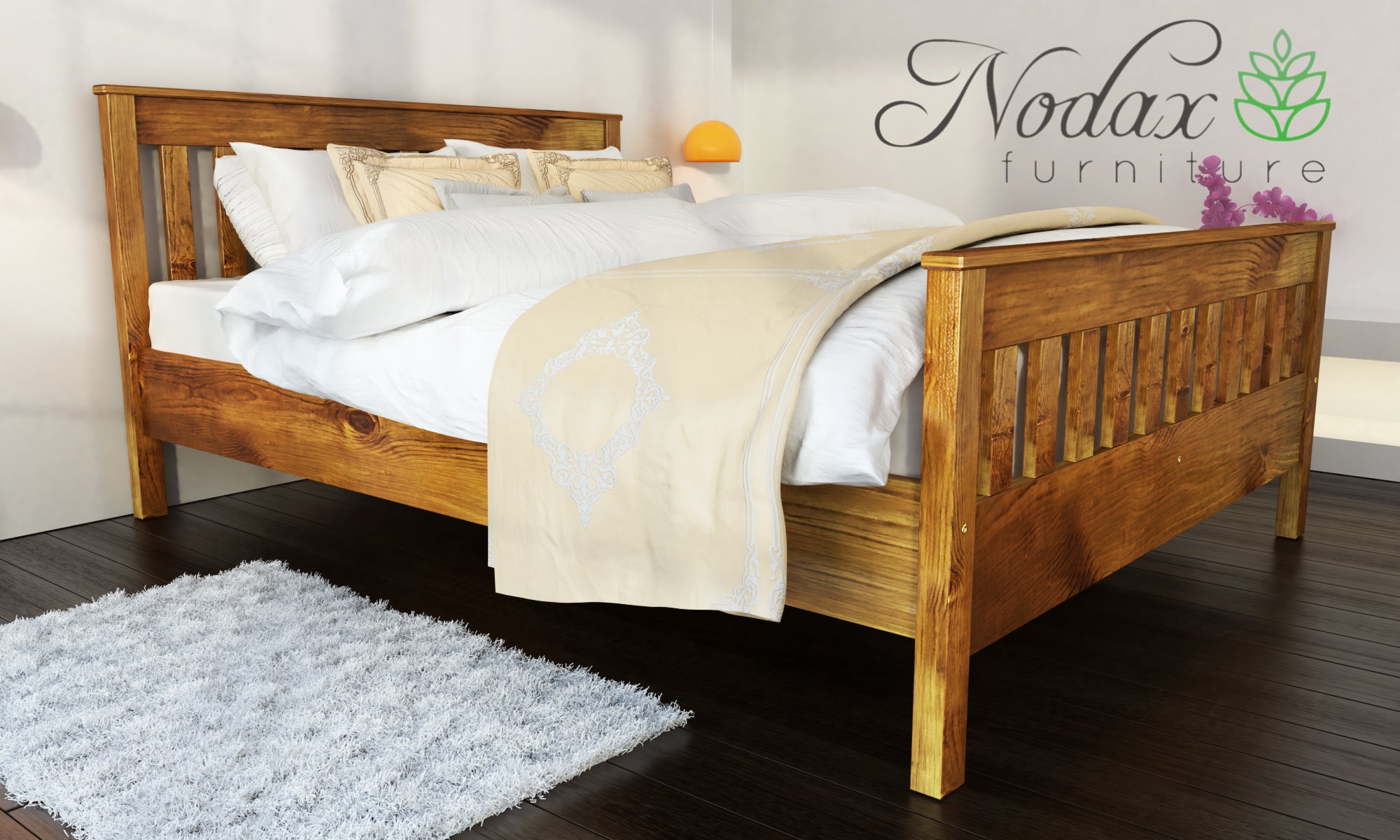 Nodax F16 Hercules wooden bed frame ,slatted headboard and footboard, study and durable bed, regal elegance design, alder finish