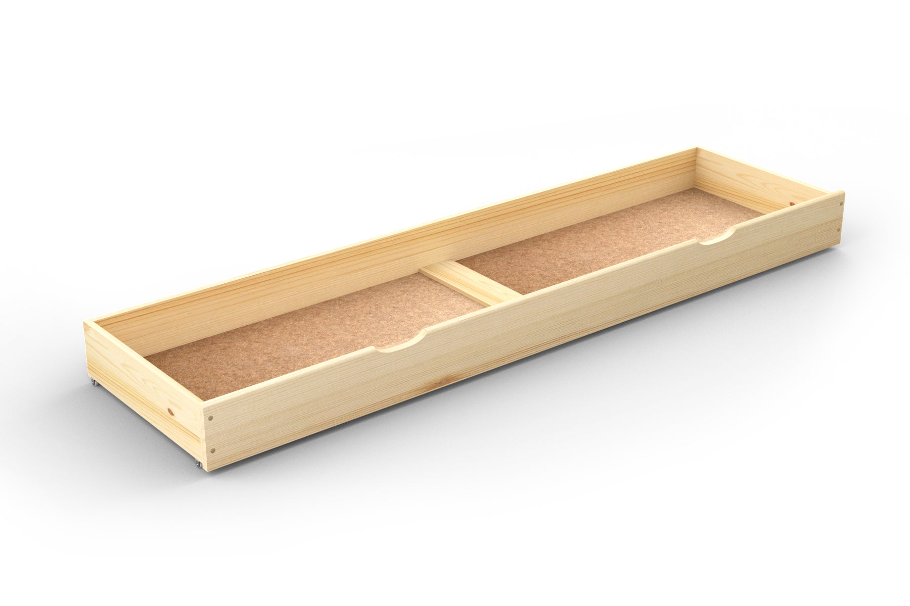 Nodax wooden underbed drawer, full bed length, pine finish, hand grooves for easy pull and push